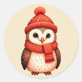 Hjärtlig julklapp uggla runt klistermärke