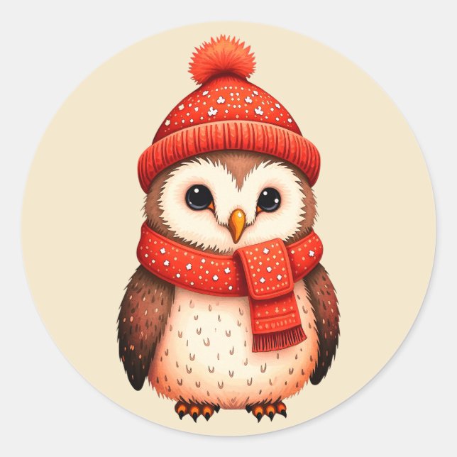 Hjärtlig julklapp uggla runt klistermärke (Framsida)