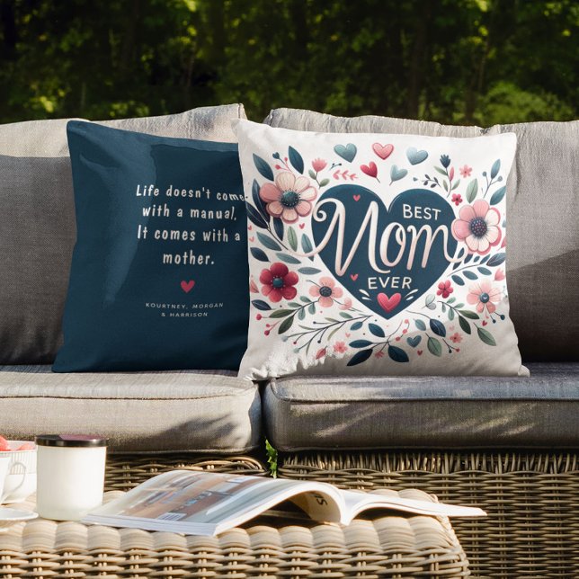 Hjärtlig och Blommig 'Bästa Mamma Någonsin' Kudde (Skapare uppladdad)
