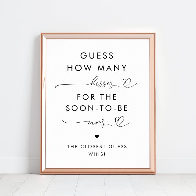 Hjärtlig skrift Hur många kyssar Bröllopsfestskylt Poster (Skapare uppladdad)