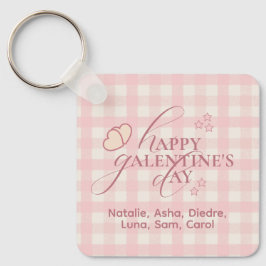 Hjärtlig Söt Rosa Rutig Typografi Galentines Nyckelring