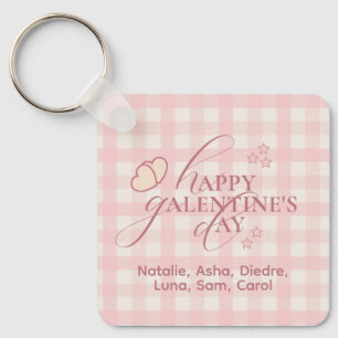 Hjärtlig Söt Rosa Rutig Typografi Galentines Nyckelring