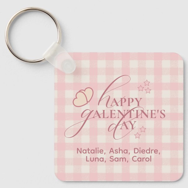 Hjärtlig Söt Rosa Rutig Typografi Galentines Nyckelring (Framsida)