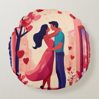 Hjärtlig tröst: Alla hjärtans dag i Dekorativ kudd Rund Kudde