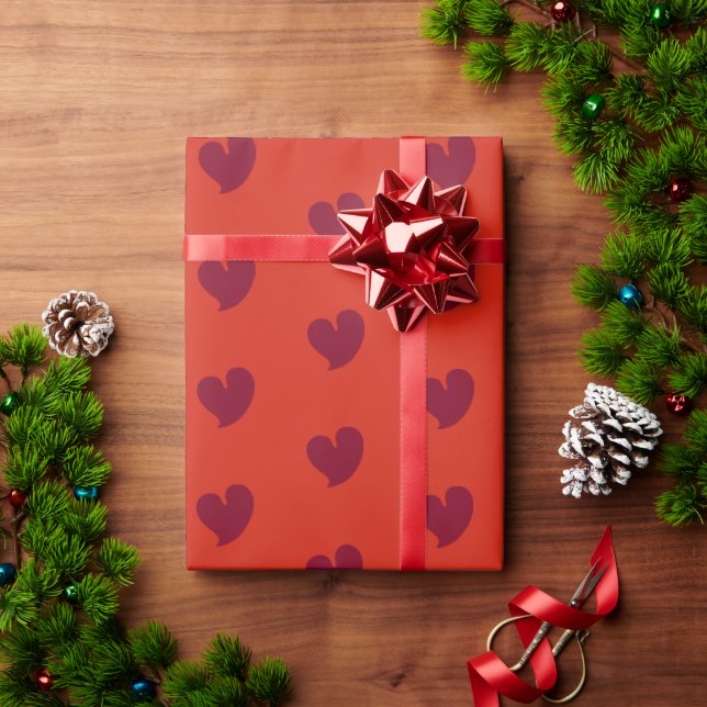 Hjärtliga Hjärtan - Burgundy och Röd - Presentpapp Presentpapper (Julgåva)