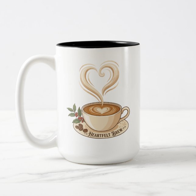 Hjärtligt bryggd kaffe Hjärta Två-Tonad Mugg (Vänster)