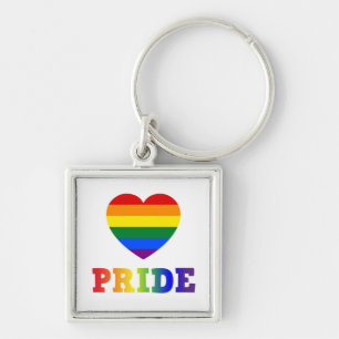Hjärtligt Pride Fyrkantig Silverfärgad Nyckelring