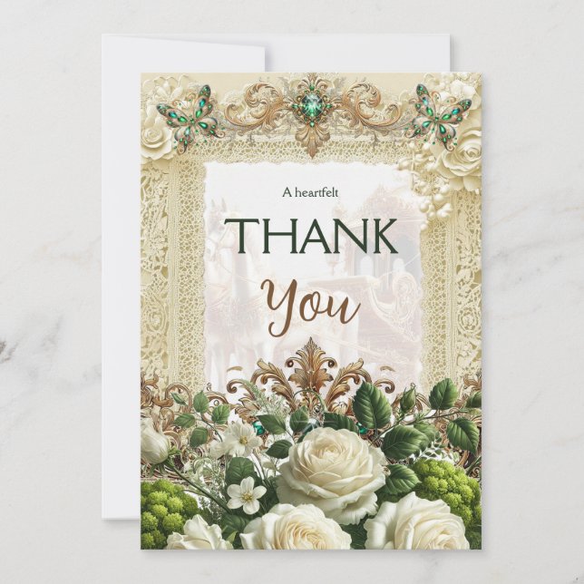 Hjärtligt tack – Enchanted Lace & Carriage Ca Kort (Framsida)