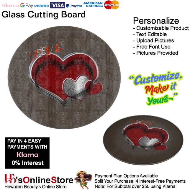 Hjärtmagisk rund brunt glasskärningspenna 30,4 cm (Love Heart Brown Cooking Kitchen Glass Cutting Board.)