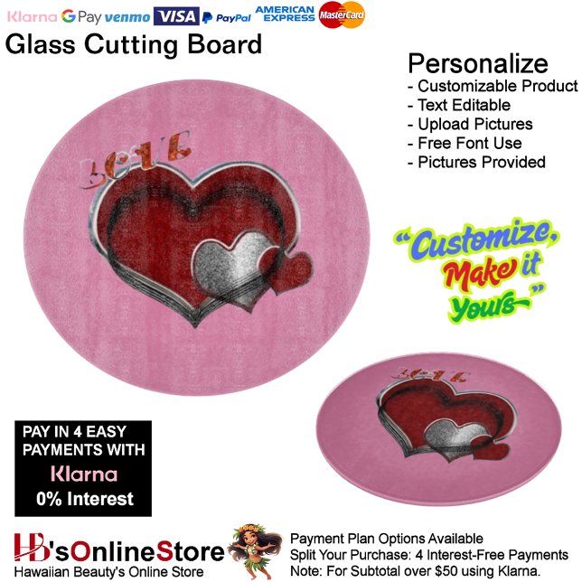 Hjärtmagisk rund Rosa Glass Skärpta 30,4 cm (Love Heart Pink Cooking Kitchen Glass Cutting Board.)