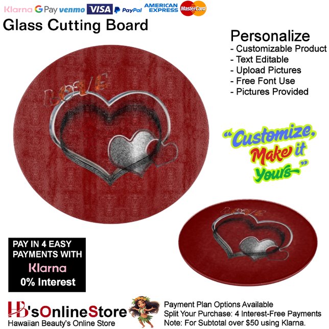Hjärtmagiskt Runt rött glas Skärpta 30,4 cm (Love Heart Red Cooking Kitchen Glass Cutting Board.)