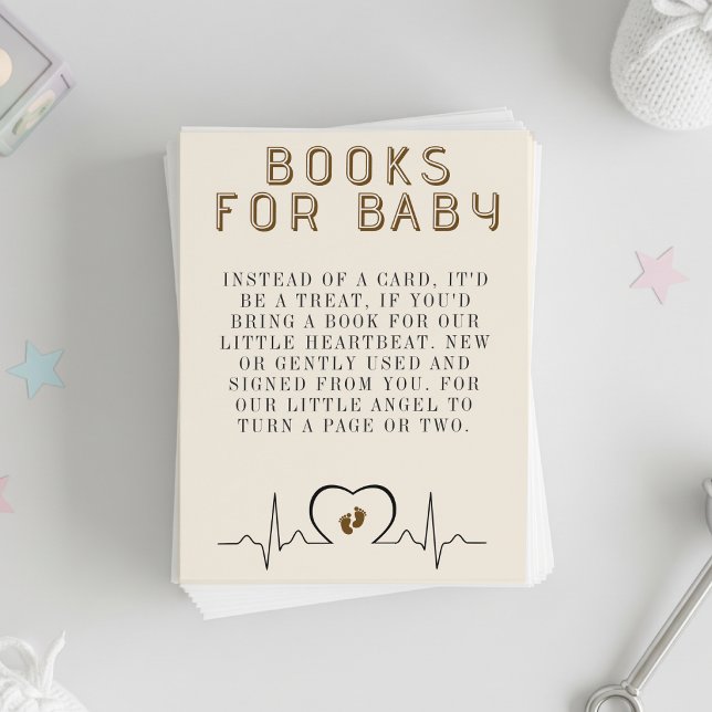 Hjärtmonitor Brun Bebisens Första Dag Bok Begäran Tilläggskort (Heart Monitor Brown Baby Shower Book Request Enclosure Card
)