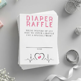 Hjärtmonitor Rosa Baby Shower Blöja Lotteri Tilläggskort