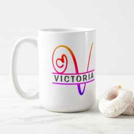 Hjärtmonogram Anpassningsbar Kaffe koppar - Brev V