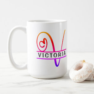 Hjärtmonogram Anpassningsbar Kaffe koppar - Brev V