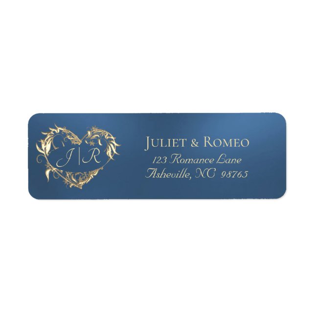 Hjärtmonogram Returadress - Blå Etikett (Framsidan)