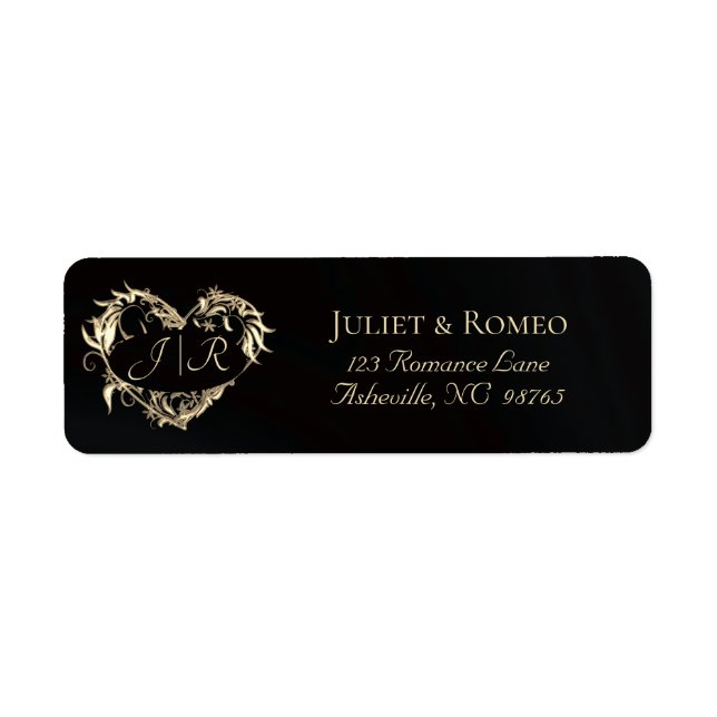 Hjärtmonogram Returadress - Svart Etikett (Framsidan)