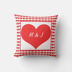 Hjärtmönster Monogram Initialer Alla hjärtans dag Kudde