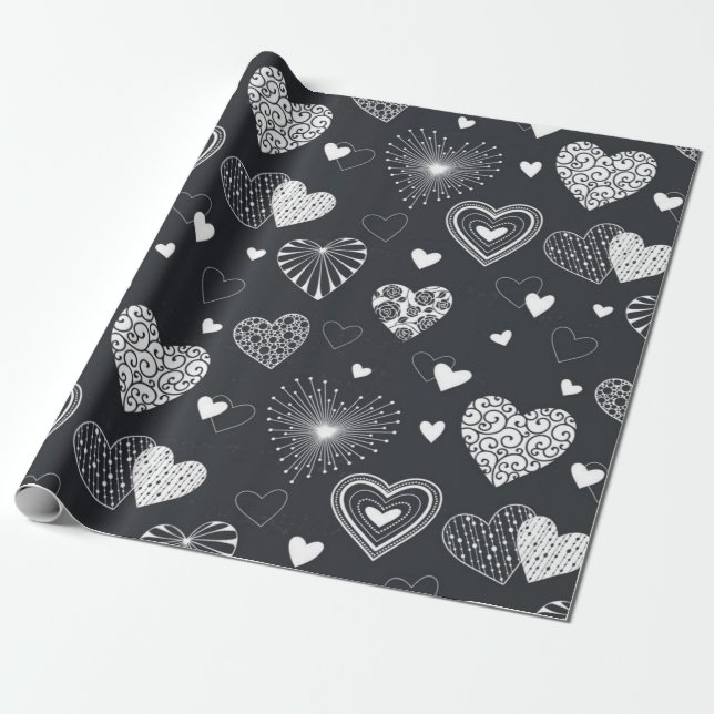 Hjärtmönster Presentpapper (Utrullad)