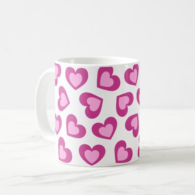 Hjärtmönster Stilrent Modernt Vitt Rosa Chic Kaffemugg (Framsida vänster)