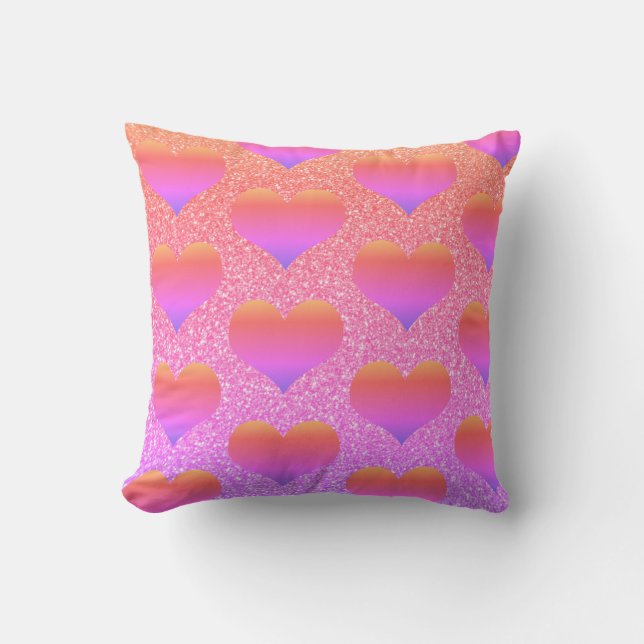 Hjärtmönster Valentines Rosa Guld Glittrig Söt Kudde (Framsida)
