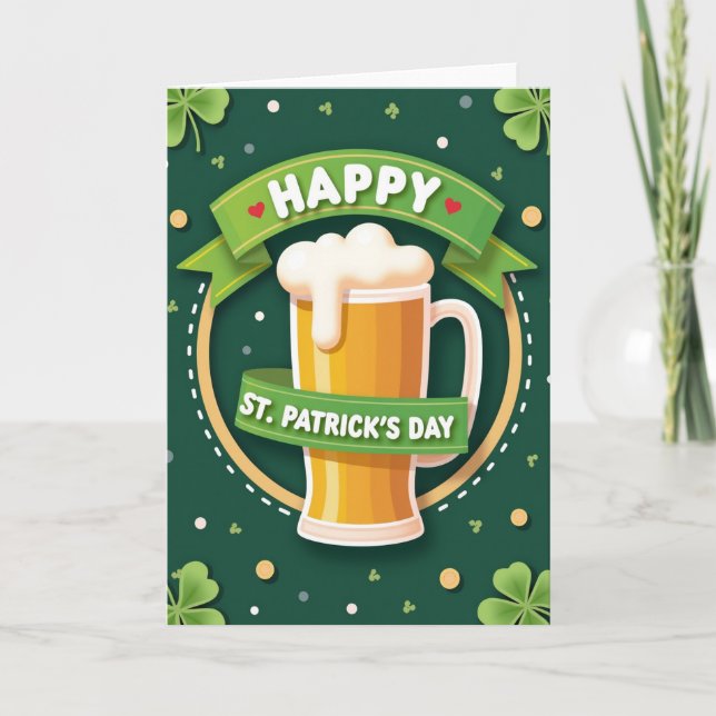Hjärtmönstrat öl St Patricks-kort Kort (Framsida)