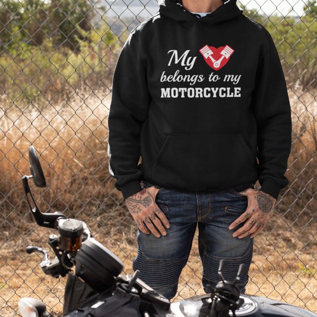 Hjärtmotorcykel - Tillhör Hoodie (My Heart Belongs To My Motorcycle Hoodie)