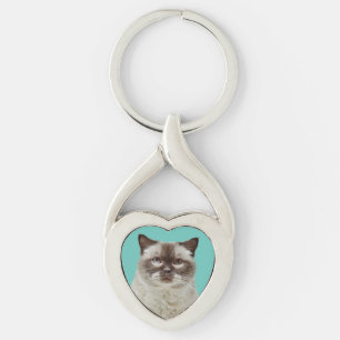 Hjärtnyckelring & British Shorthair Cat Twisted Heart Silverfärgad Nyckelring