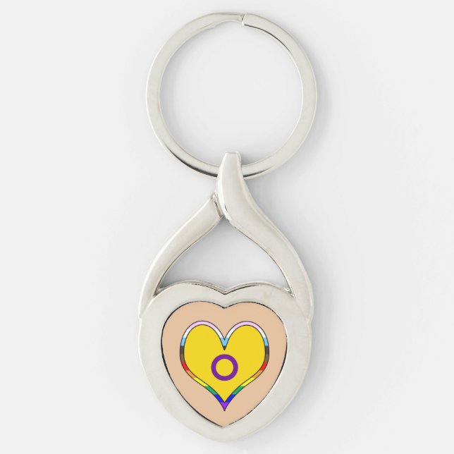 Hjärtnyckelring för intersex Pride Twisted Heart Silverfärgad Nyckelring (Framsidan)