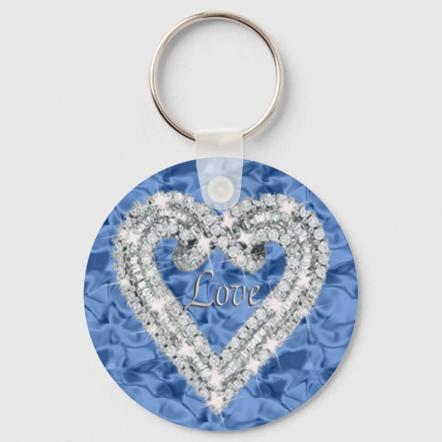 Hjärtnyckelringen Blue Round Kärlek Diamond Nyckelring (Framsida)