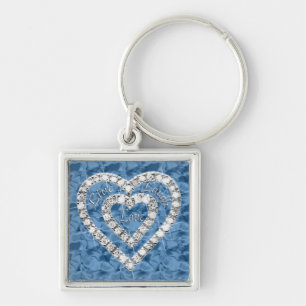 Hjärtnyckelringen Blue Square Live Laugh Kärlek Di Fyrkantig Silverfärgad Nyckelring