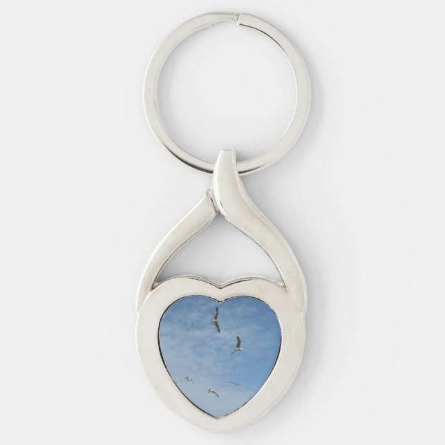 Hjärtnyckelringen Fiskmås Twisted Heart Silverfärgad Nyckelring (Framsidan)