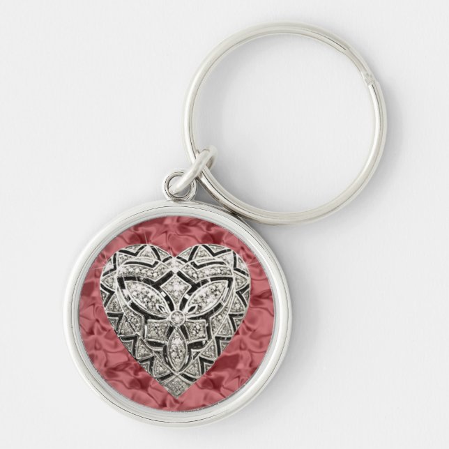 Hjärtnyckelringen Red Round Elegant Designer Rund Silverfärgad Nyckelring (Framsidan)