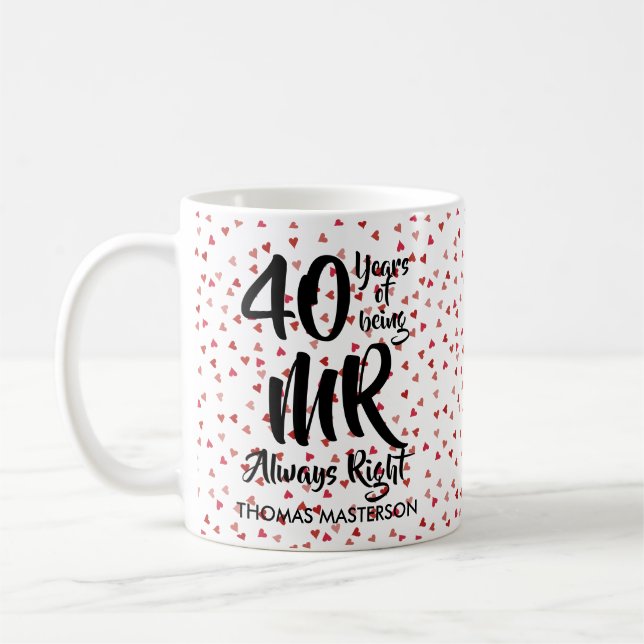 Hjärtor för Herr alltid rätt 40th årsdagsilver Kaffemugg (Vänster)