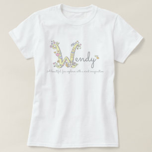 Hjärtor för monogram för W för Wendy flickanam T-shirt