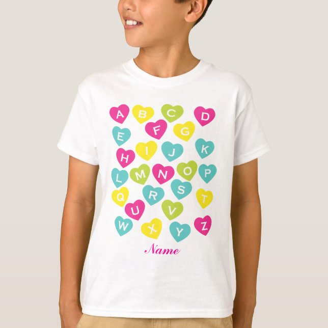 Hjärtor för personligABCs alfabet T-shirt (Framsida)