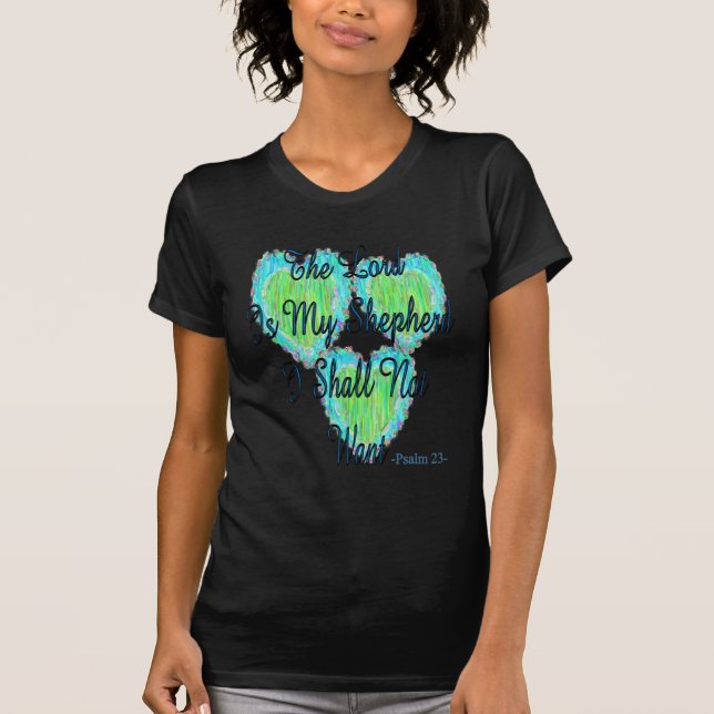 Hjärtor för Psalm 23 T-shirt (Framsida)