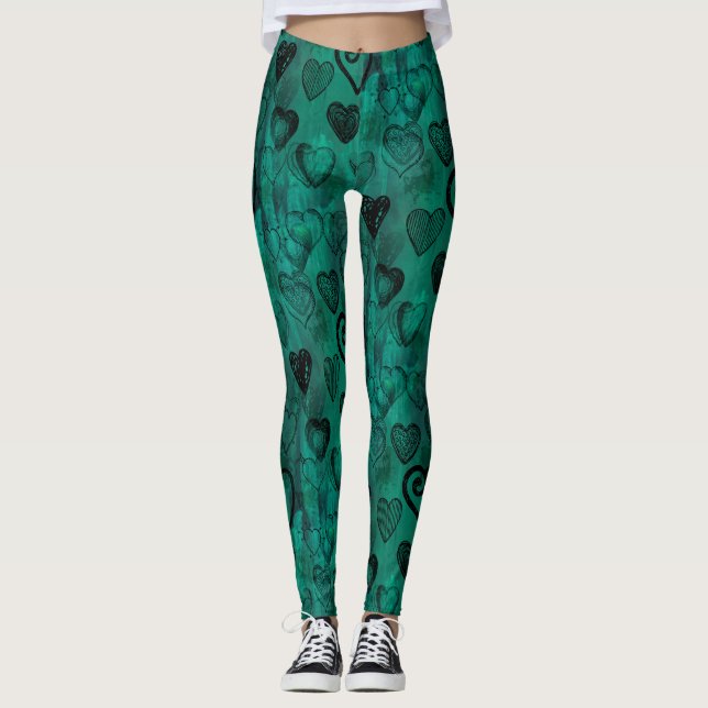 Hjärtor för turkosklotterGrunge Leggings (Framsida)