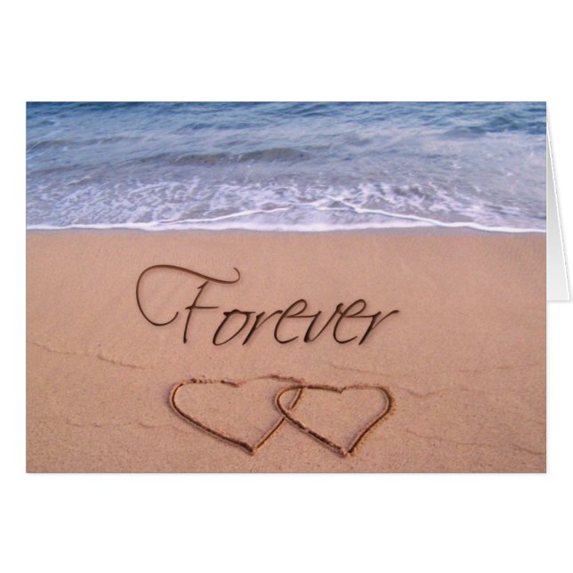 Hjärtor i sandför evigt hälsningskort (Framsidan Horizontal)
