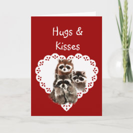 Hjärtor & kyssar från ungar med Raccoonvalentinen Helgkort