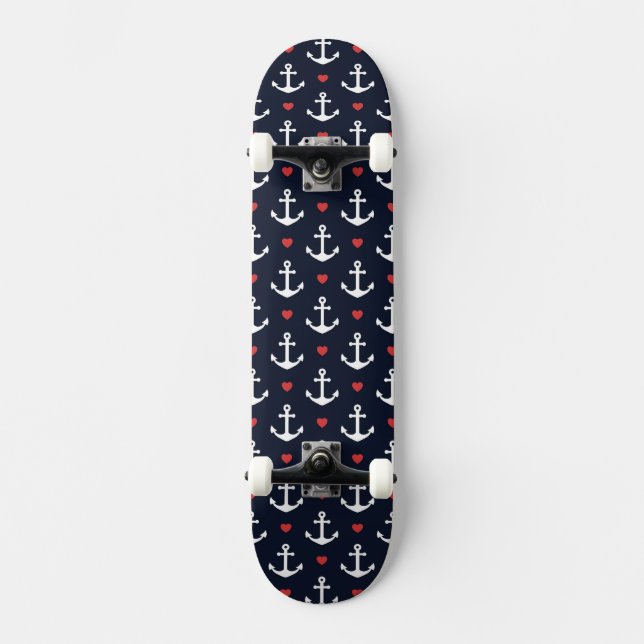 Hjärtor och ankrar mönster skateboard bräda 19,5 cm (Framsida)