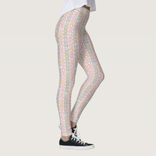 Hjärtor och blomma görad randig mönstrad damask leggings