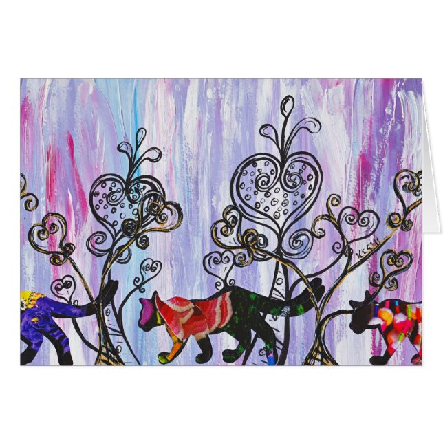 Hjärtor och kattkort hälsningskort (Framsidan Horizontal)