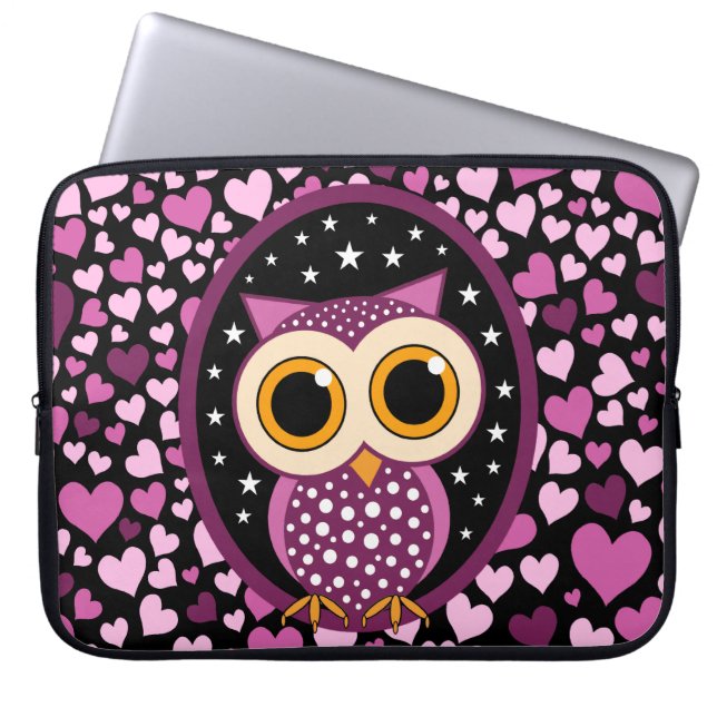 hjärtor och rosa uggla laptop fodral (Framsidan)