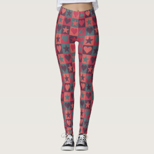 Hjärtor och stjärnamönsterrosor leggings