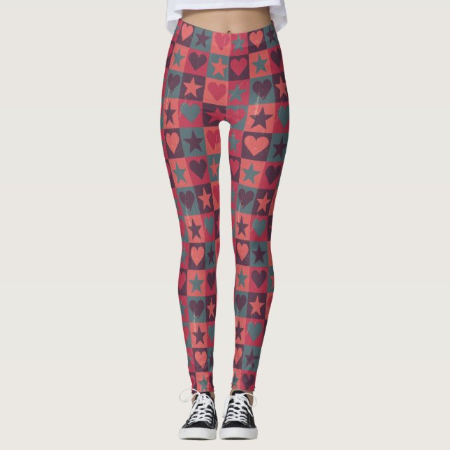 Hjärtor och stjärnamönsterrosor leggings (Framsida)