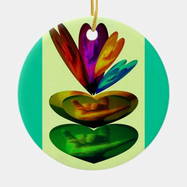 Hjärtor talar mig älskar dig julgransprydnad keramik (Framsidan)