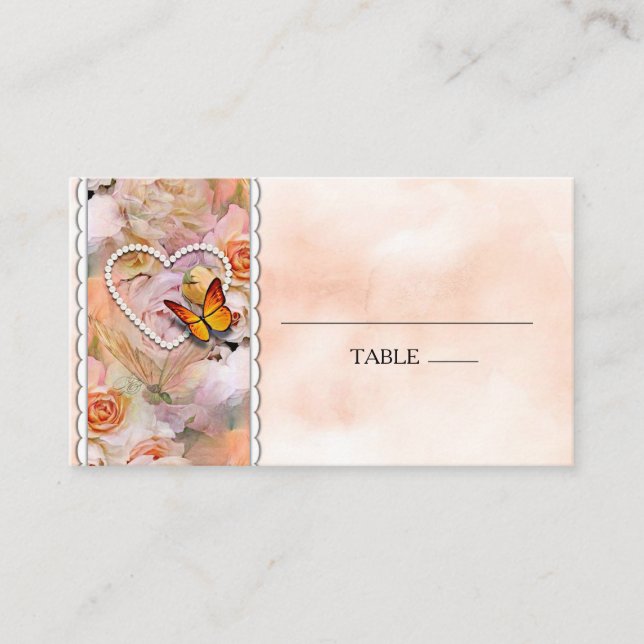 Hjärtpärlor Orange Ro Blommigt Butterflies Placeringskort (Framsida)