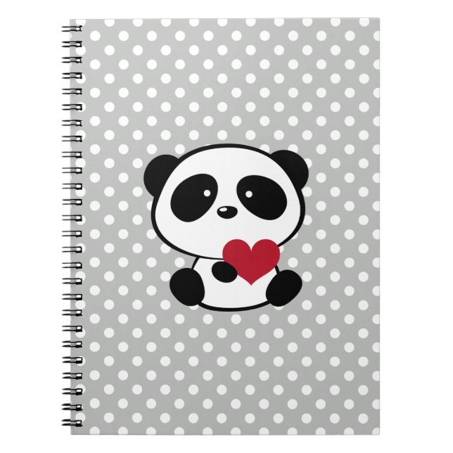 Hjärtpelaren Bear Grått Polka dots bärbar dator Anteckningsbok Med Spiral (Framsidan)