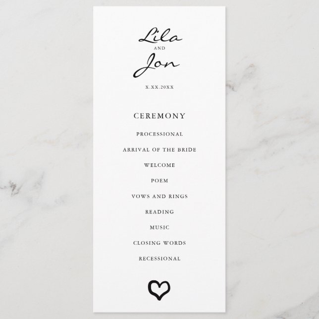 HjärtPersonlig, Bröllopsprogram Program (Framsida)